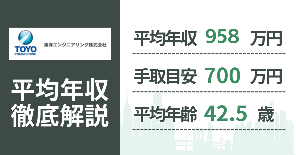 【2026年版】東洋エンジニアリングの平均年収は958万円｜役職・年齢別の給与・初任給・ボーナス制度を解説